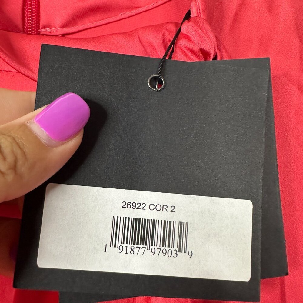 NWT Mac Duggal High Neck Long Sleeve Bubble Hem Dress Coral 2 #9862 - Picture 6 of 8